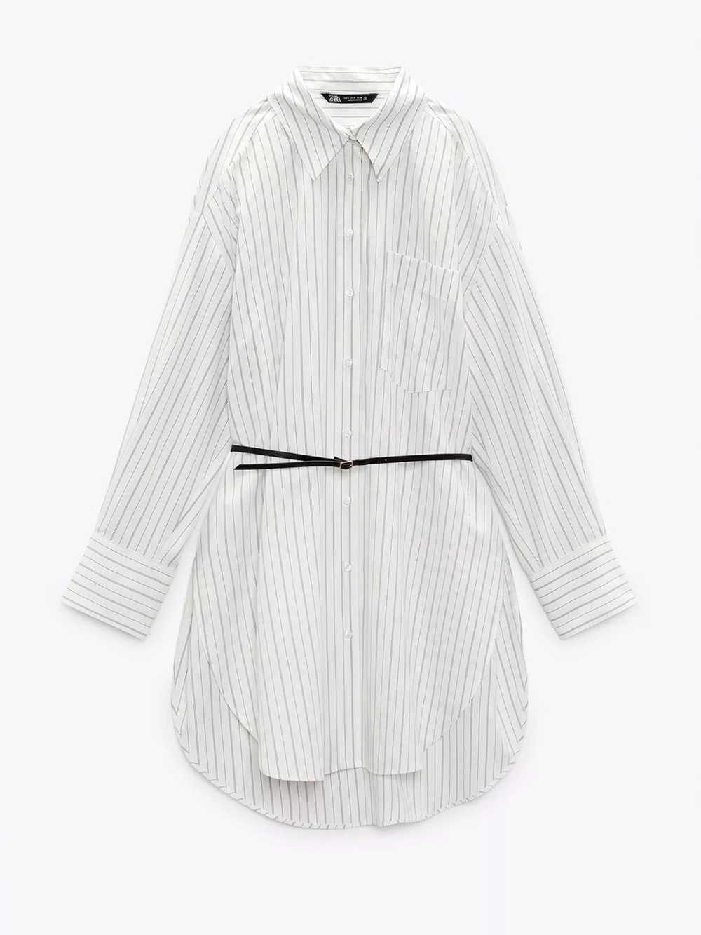 ZARA Button-Down Shirt Dress with Thin Black Belt
